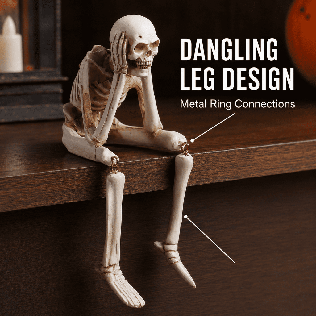Halloween Decor Skeleton Statue Figurines Skull Decor See No Evil Hear No Evil Speak No Resin Skeleton Shelf Sitters Sitting Figurines for Home Kitchen Party Decor Table Ledge Edge Decorative (C)