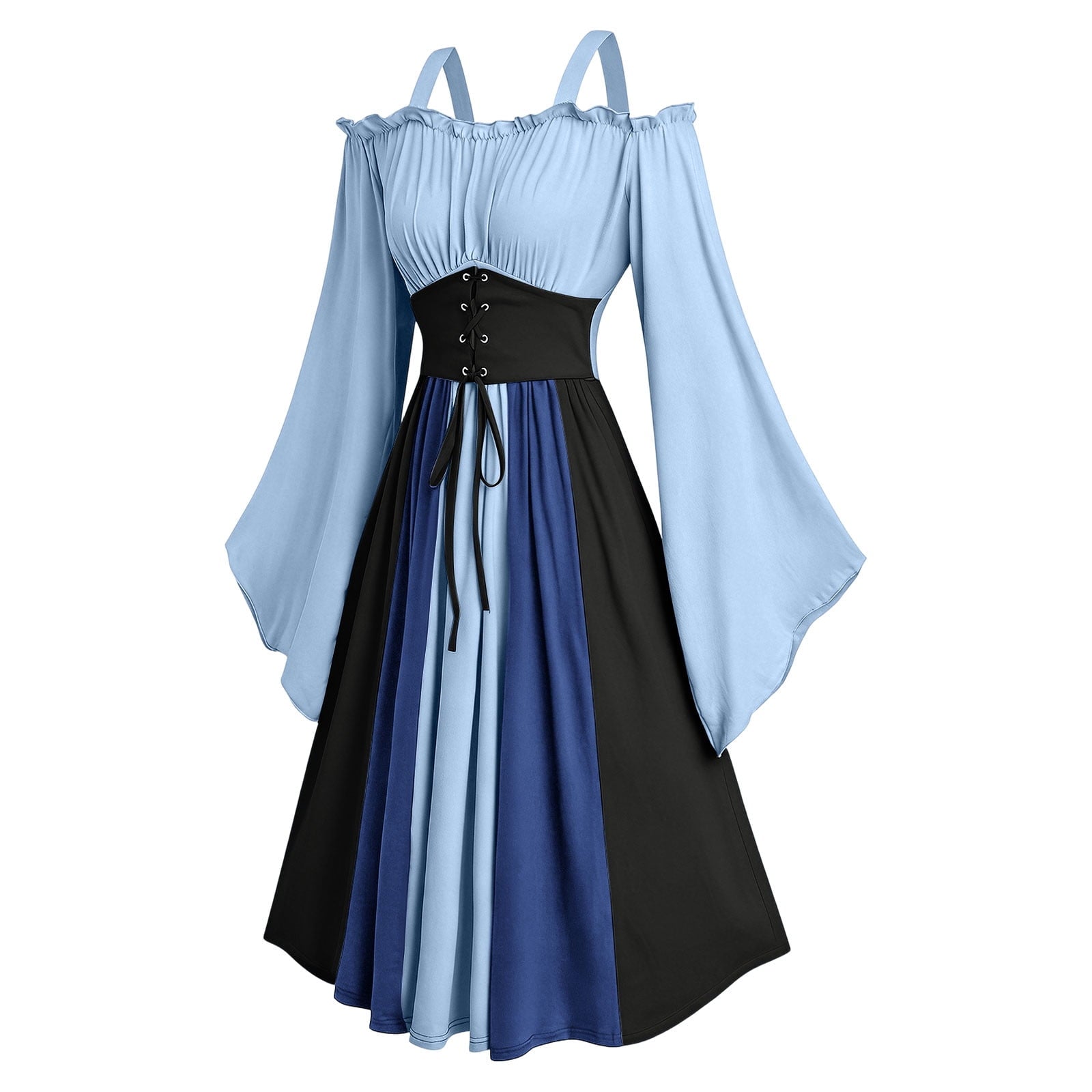 Gothic Dresses for Women Medieval Renaissance Halloween Costume Lace Up Corset High Low Ruffle Hem Square Neck Vintage Gown