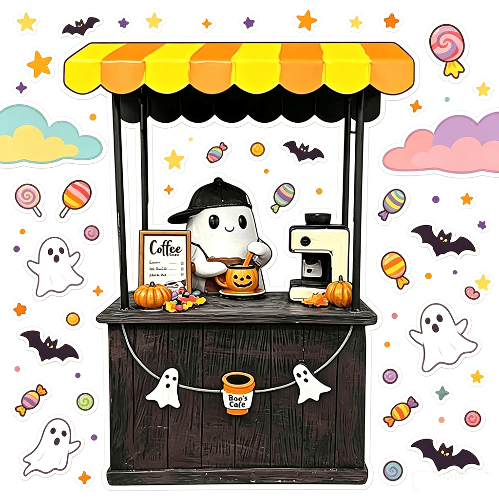 Halloween Spooky Coffee Stand, Ghost Barista Booth Figurine, Spooky Coffee Statue Built with Spooky Little Coffee Stand, Freshly Boo’d Coffee Ghost Fall Decor, Creative Birthday & Holiday Gift