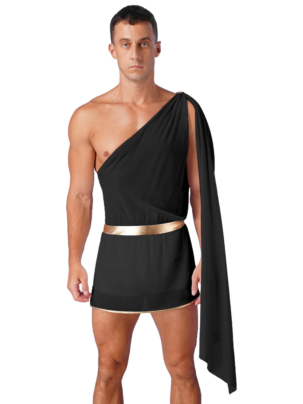 iiniim Adult Mens Halloween Cosplay Short Toga Ancient Roman Greek God Costume Jumpsuit with Slit Skirt A White S