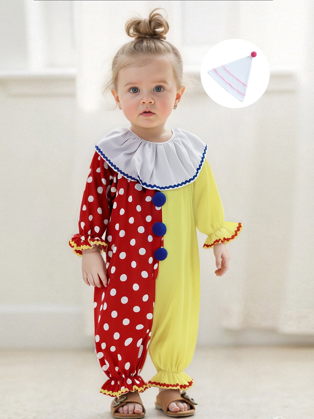RUINIXCW Kids Toddler Baby Girl Boy Halloween Outfit Clown Costume Infant Baby Girl Boy Romper Birthday Photoshoot Outfit Contrast Color Long Sleeve Jumpsuit Hat