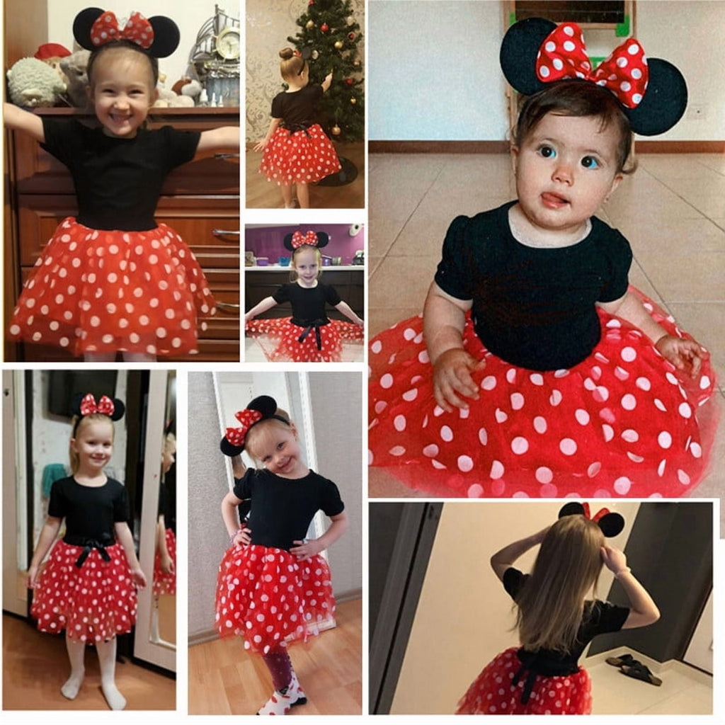 Jurebecia Girls Red Polka Dot Tutu Dress with Bow Headband, Baby Toddler Party Costume for Birthday & Cosplay (110 cm)