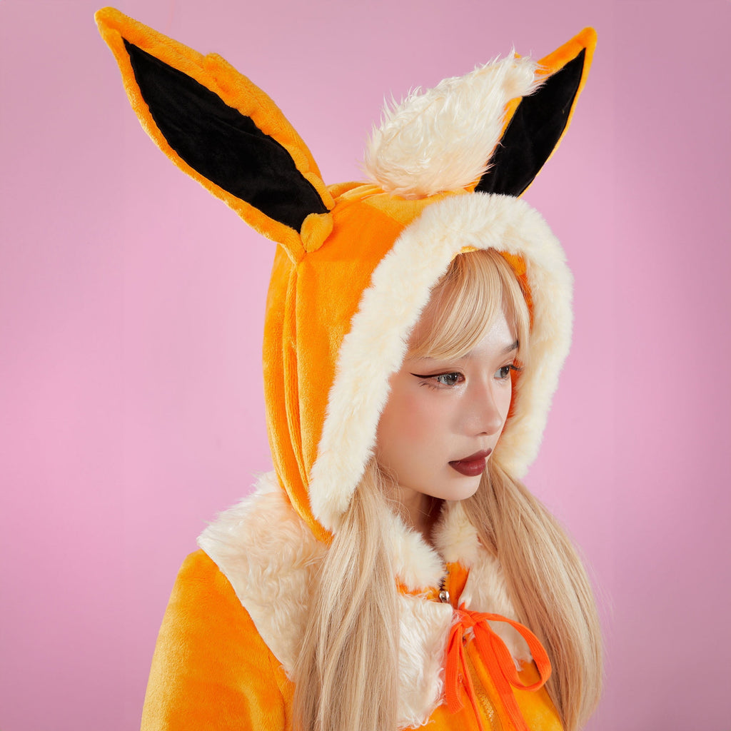Women sexy Fluffy Hooded Bodysuit Halloween Deep V Kawaii One Piece Lingerie Rompers with Choker and Socks