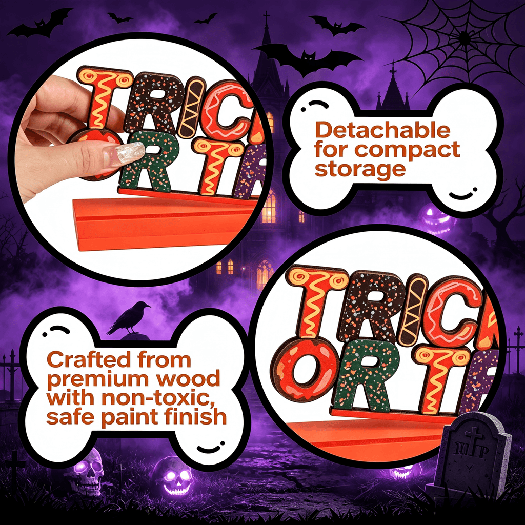 Halloween Tabletop Decoration Indoor Farmhouse BOO Decoration Centerpieces for Halloween-3*10 Inch Wooden Sign with Happy Halloween, Trick or Treat, Boo for Indoor Decoration