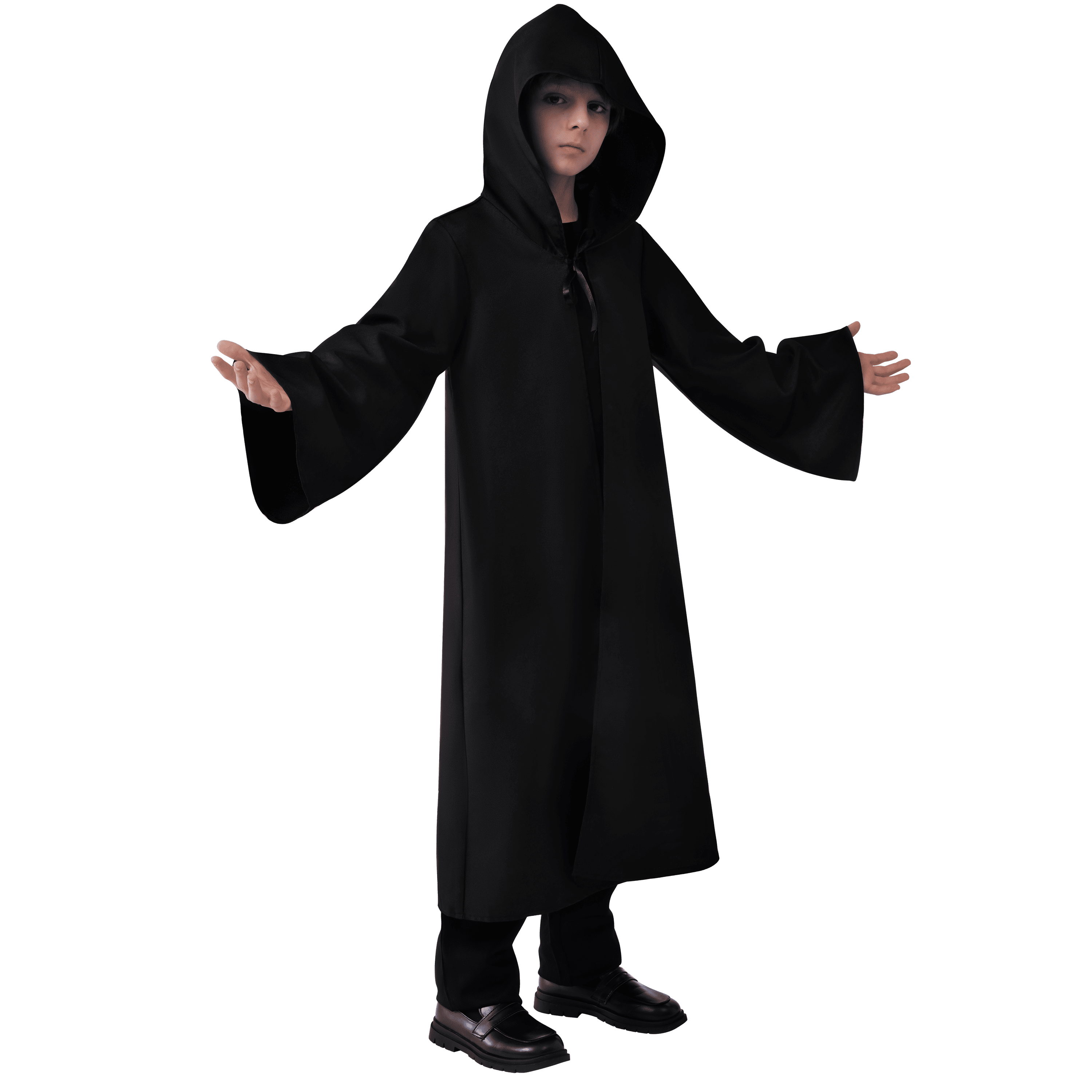 Joyfy Boys Renaissance Costumes, Kids Knight Costume, Black Cloak Tunic Hooded Robe Halloween Costume for Child Halloween Party Cosplay