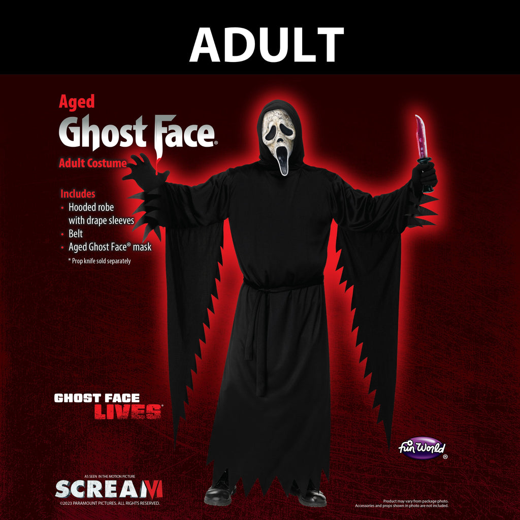 Scream Aged Ghostface 3pc Halloween Costume for Adults, Men's Size M-XL (32-42), by Fun World