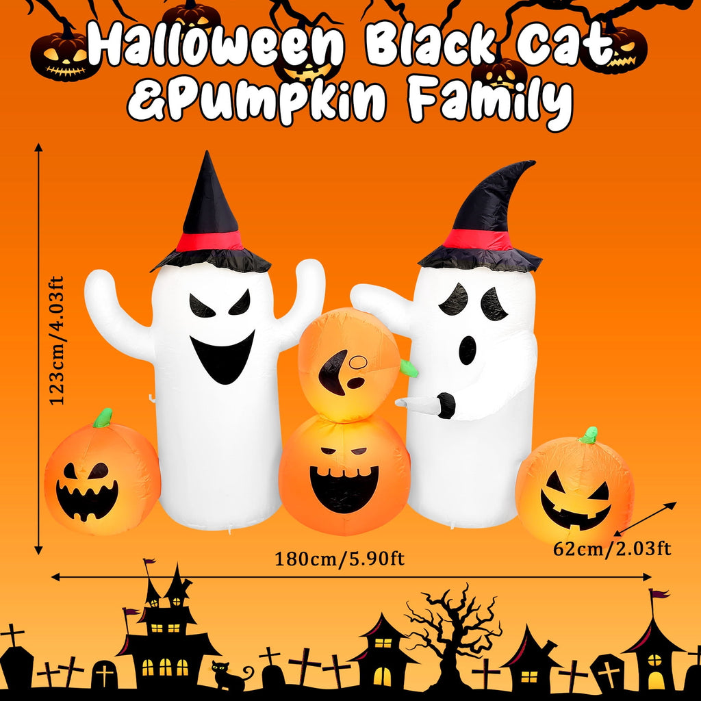 6 FT Halloween Inflatables Stacked Pumpkins Ghost with Build-in LEDs for Porch,Halloween Pumpkin Decor Blow up Yard Decorations