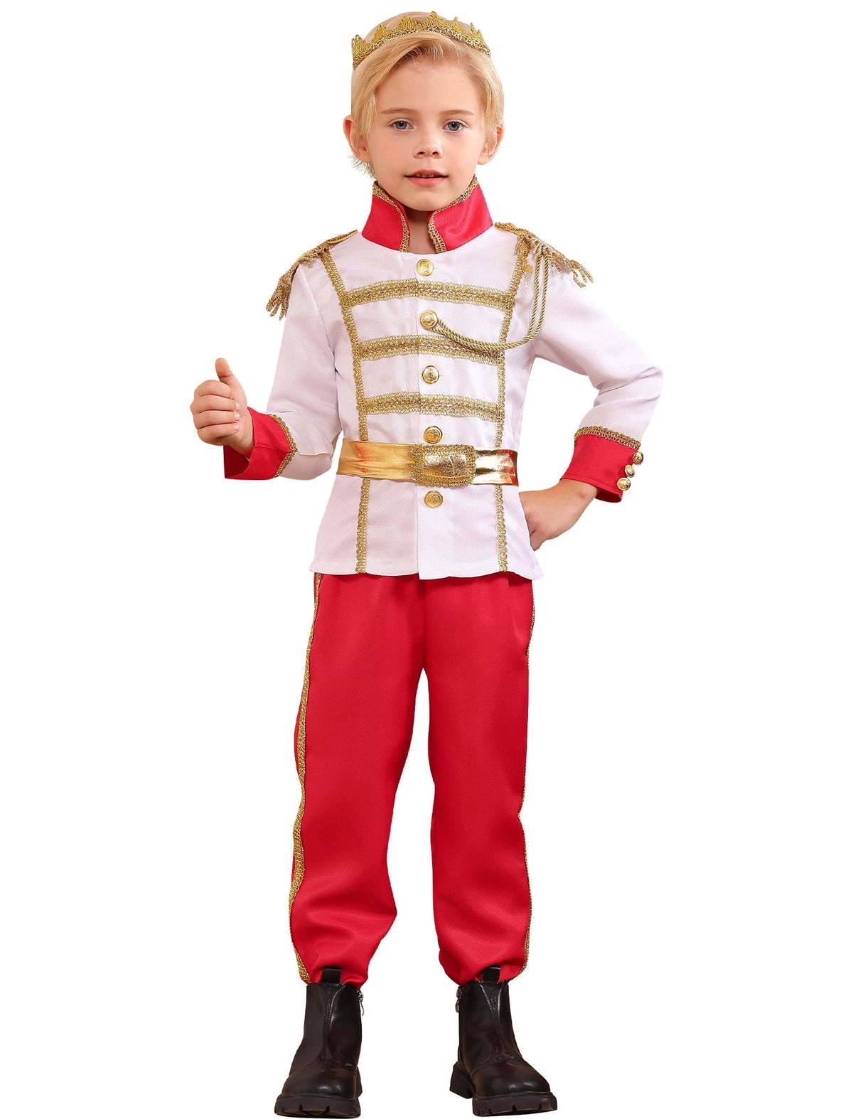 IBTOM CASTLE Boys Prince Charming Costume Halloween Cosplay Dress up Birthday Party Medieval Royal Prince Outfits for Toddler Child 3-4 Years Red 4pcs