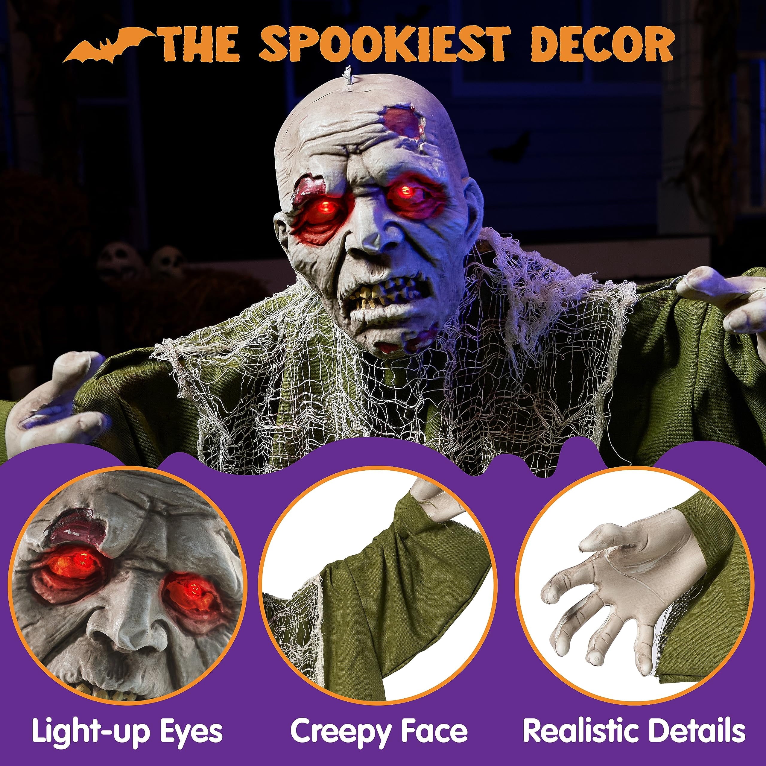 Joyfy Halloween Groundbreaker Animated Halloween Decorations Zombie with Crawling Creepy Animatronic Decorations with Movable Arms,Outdoor Scary Halloween Yard Decorations