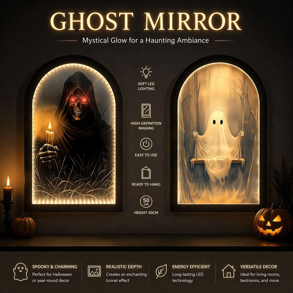 Clearance Martha Ghost Mirror! Halloween Decorations Indoor Gifts, LED Ghost Mirror Hologram,Spooky Gothic Decor,Haunted Mirror Halloween Decorations,Vintage Wall Decor for Living Room Fireplace