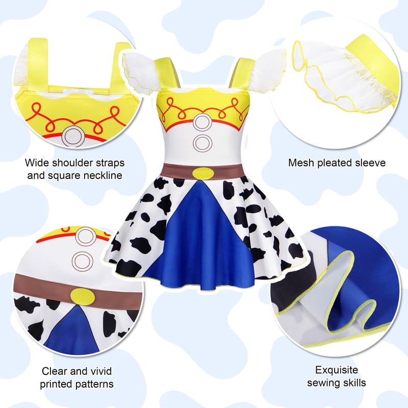 Benylion Cowgirl Costume for Girl Summer Dress Western Dress Up Outfit for Kids Halloween Cosplay Party Dresses Ruffle Sleeve for 5-6 Years