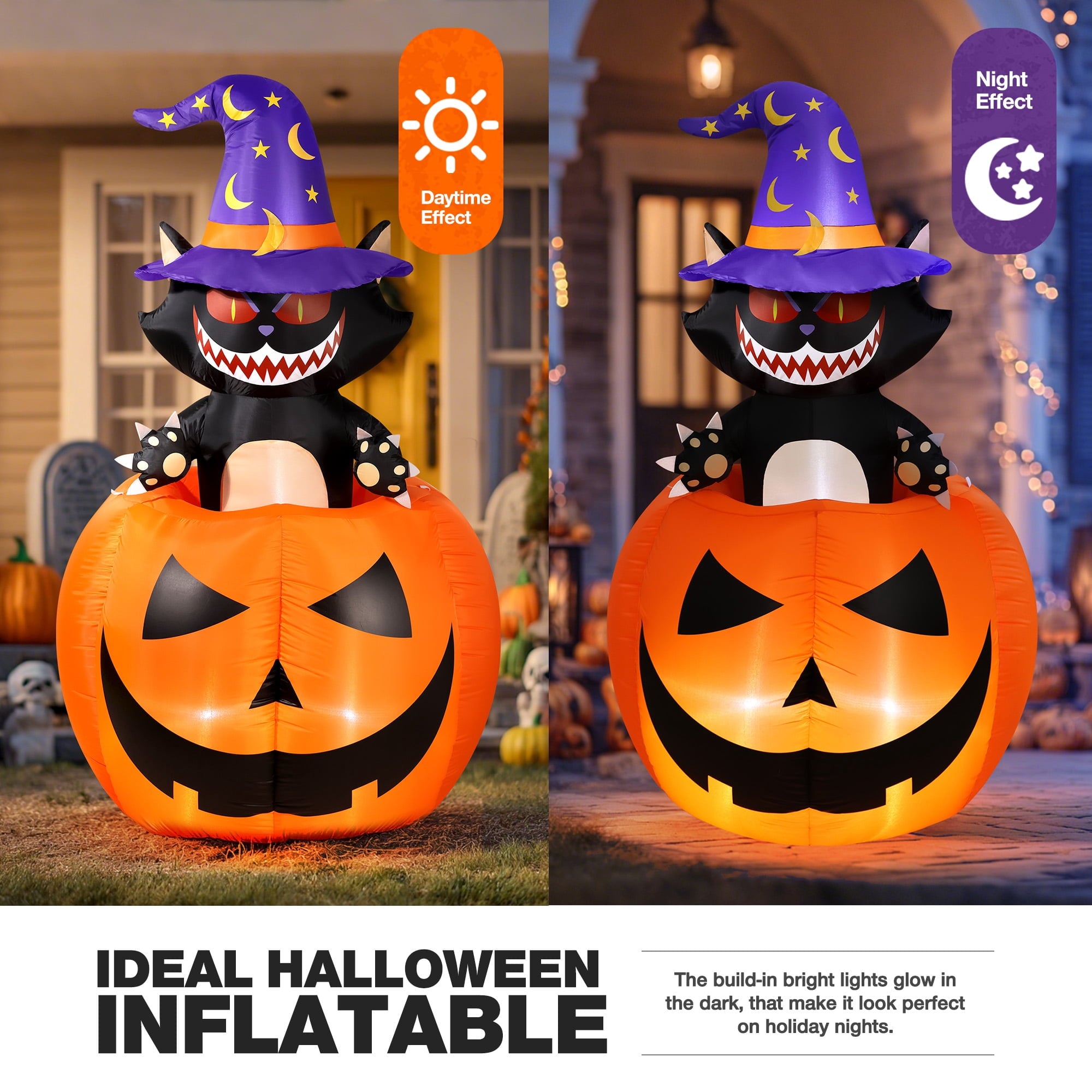 Ayieyill 6FT Halloween Inflatable Archway with Black Cat Pumpkin Design Outdoor Blow Up Yard Decoration for Lawn Garden Front Porch Halloween Party Decor