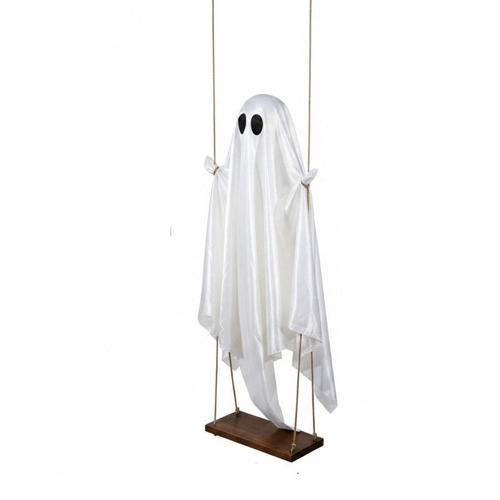Cloth Hanging Swing Ghost Halloween Outdoor Decor,Remote Controlled LED Lighted Floating Ghost Ornament With 8 Lighting Modes For Porch Tree Yard Seasonal Holiday Display,Total Length 120.4 in.A
