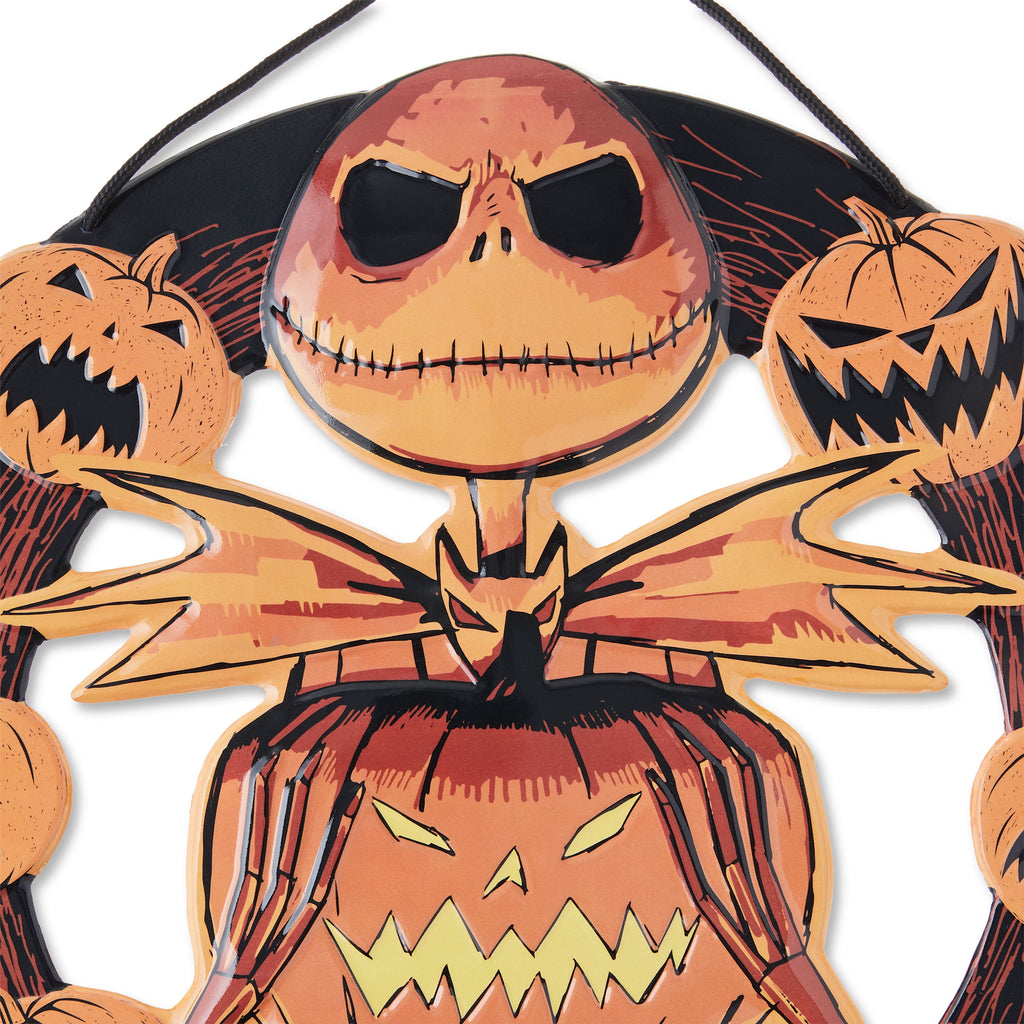 The Nightmare Before Christmas Embossed Metal Halloween Wreath – Jack Skellington with Pumpkins Wall Décor, by Open Road