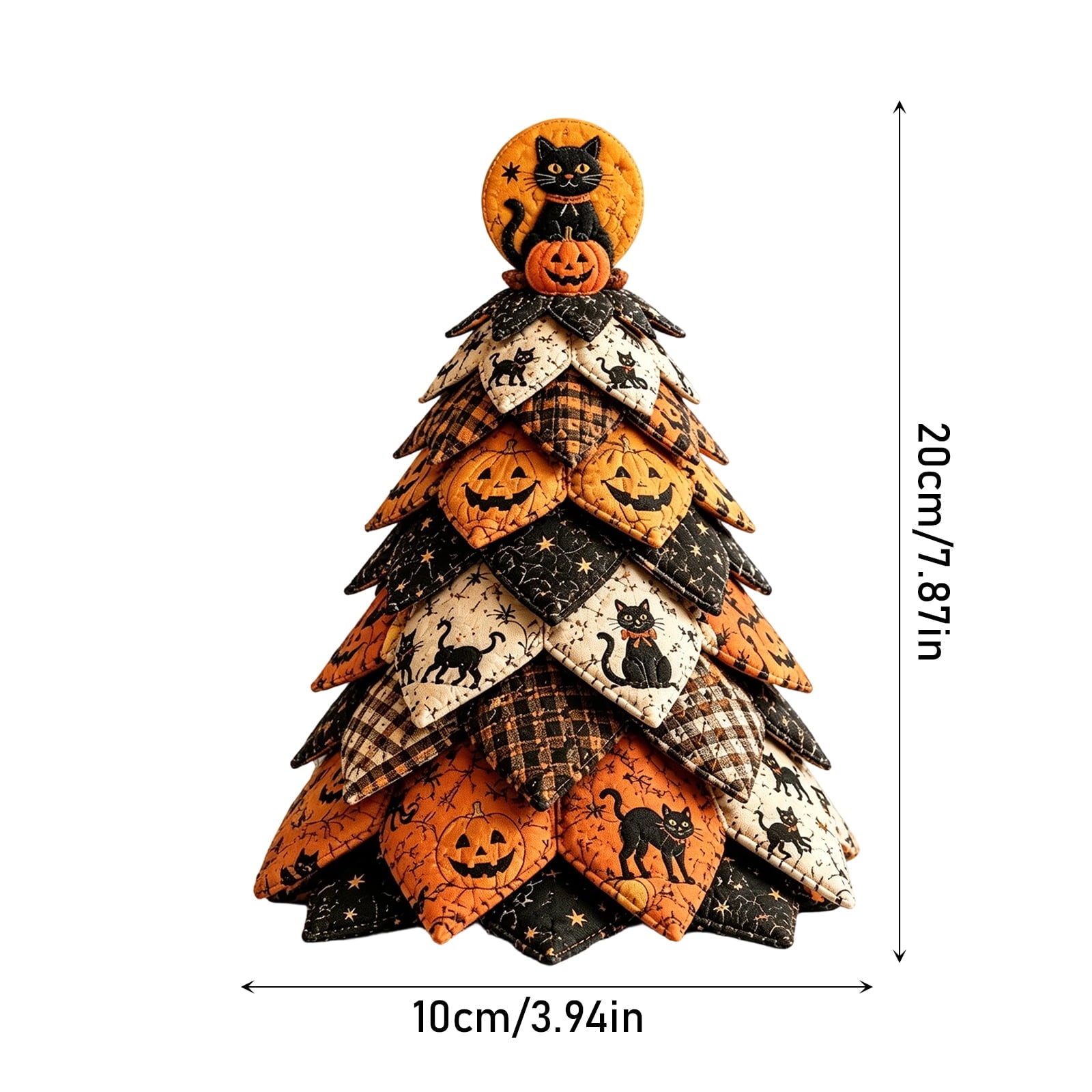 2026 Moonlit Black Cat DIY Halloween Quilted Fabric Tree Kit - Patchwork Fabric Halloween Tabletop Tree, Autumn Mantel Ornament for Adult Rustic Farmhouse Seasonal Display
