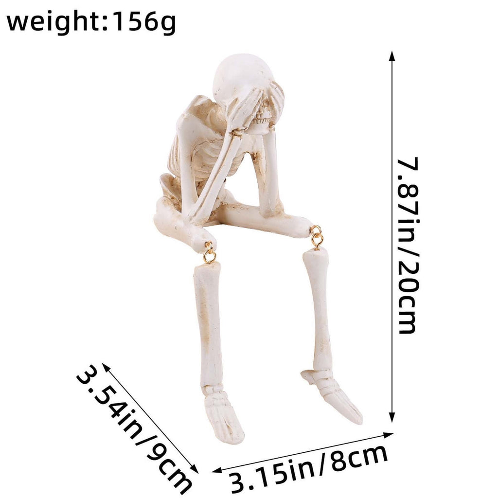 Halloween Decor Skeleton Statue Figurines Skull Decor See No Evil Hear No Evil Speak No Resin Skeleton Shelf Sitters Sitting Figurines for Home Kitchen Party Decor Table Ledge Edge Decorative (C)
