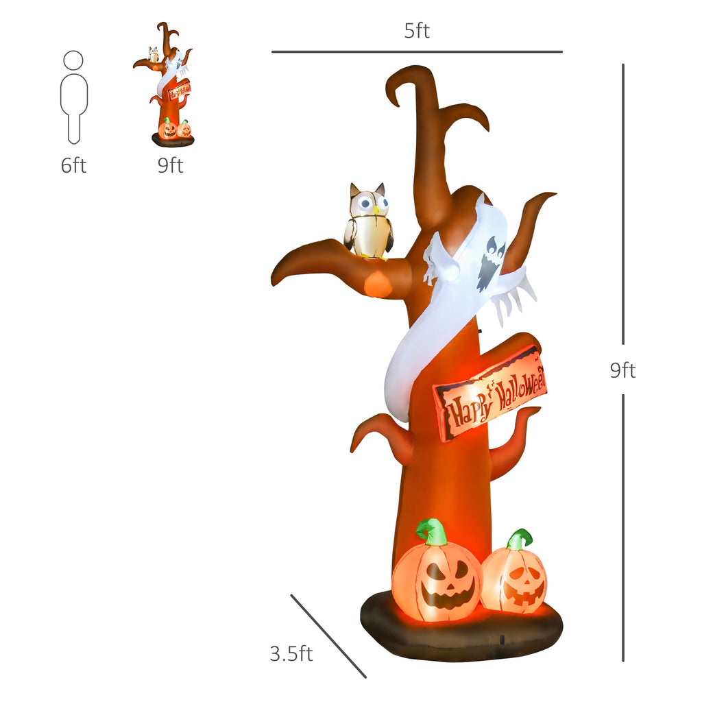 Outsunny 5' Halloween Inflatables Outdoor Decorations Ghost Tree with Pumpkins, Blow-Up LED Yard Decor Indoor Outdoor for Garden, Lawn, Party, Holiday