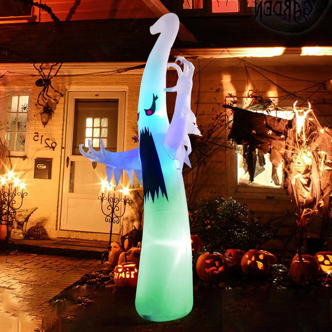 GOOSH 6 FT Height Halloween Inflatable Outdoor Colorful Dimming Ghost, Blow Up Yard Decoration Clearance with LED Lights Built-in for Holiday/Party/Yard/Garden