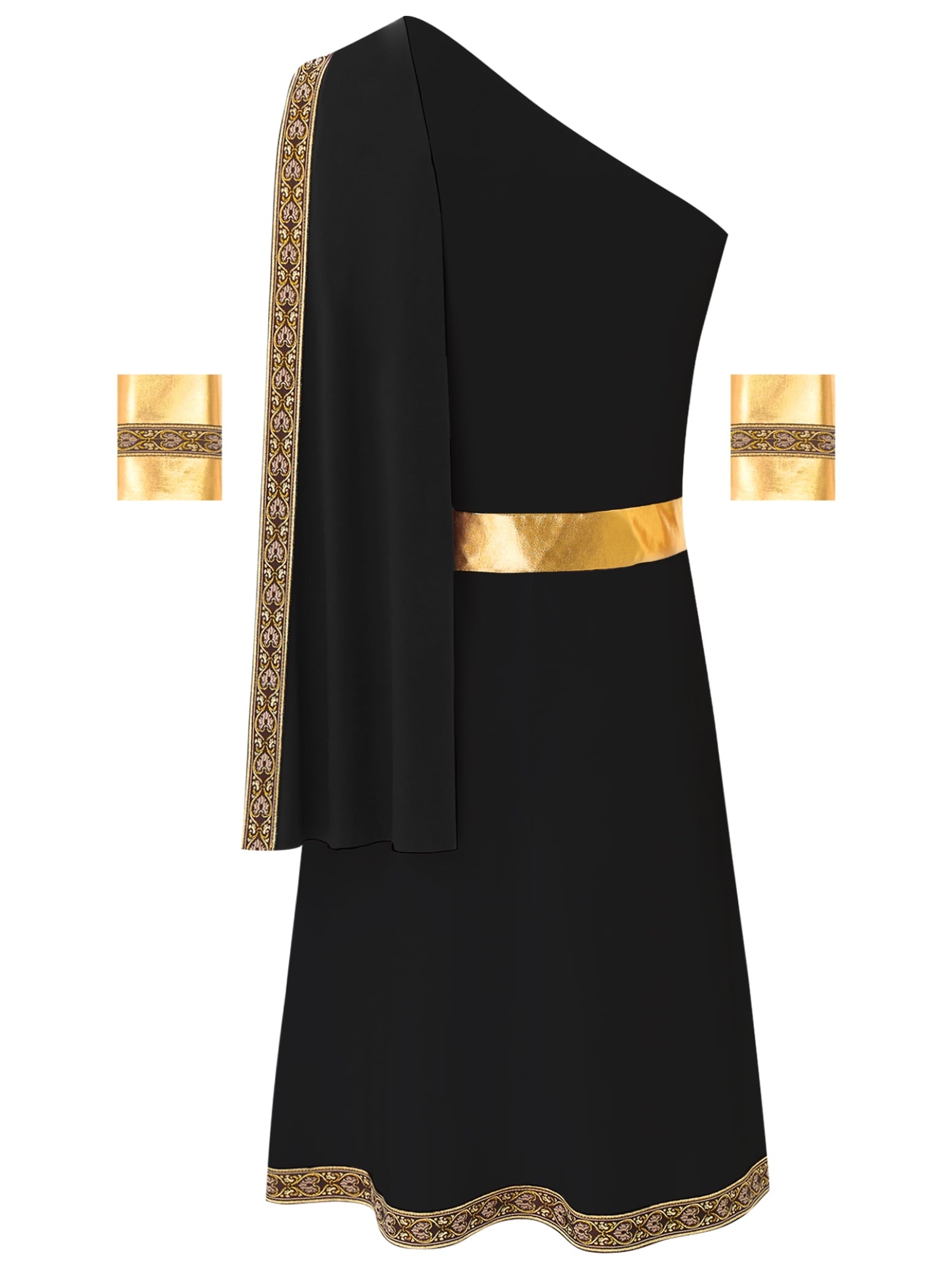 Haitryli Men's Ancient Greek God Toga with Sleeves One Shoulder Halloween Costume Tunic Role Play Black S