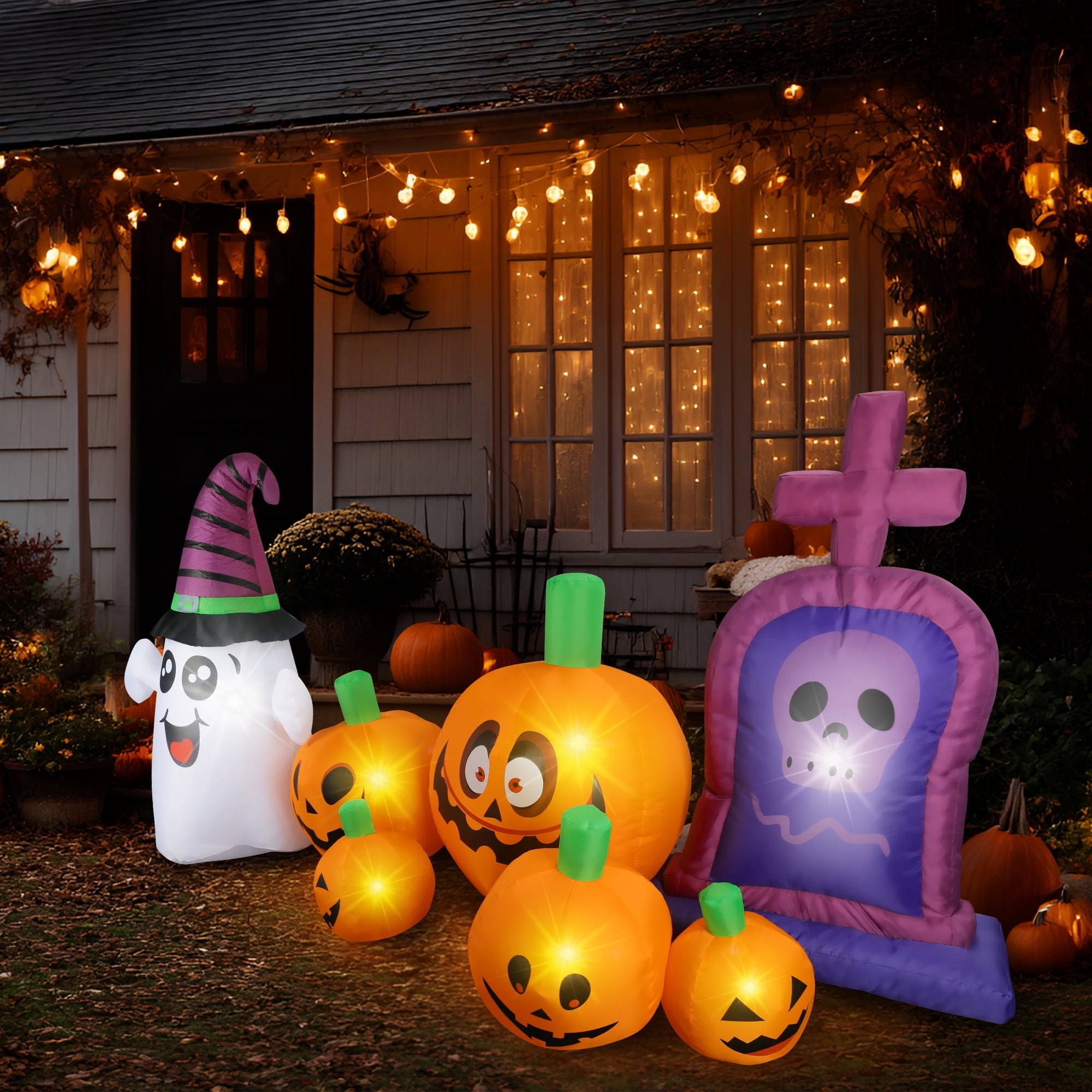 MAGOTAN 5 FT Halloween Inflatables Cape Pumpkin Outdoor Decorations Cape Pumpkin Halloween Inflatable Blow Up Halloween Cape Pumpkin Decoration Build-in LED Lights