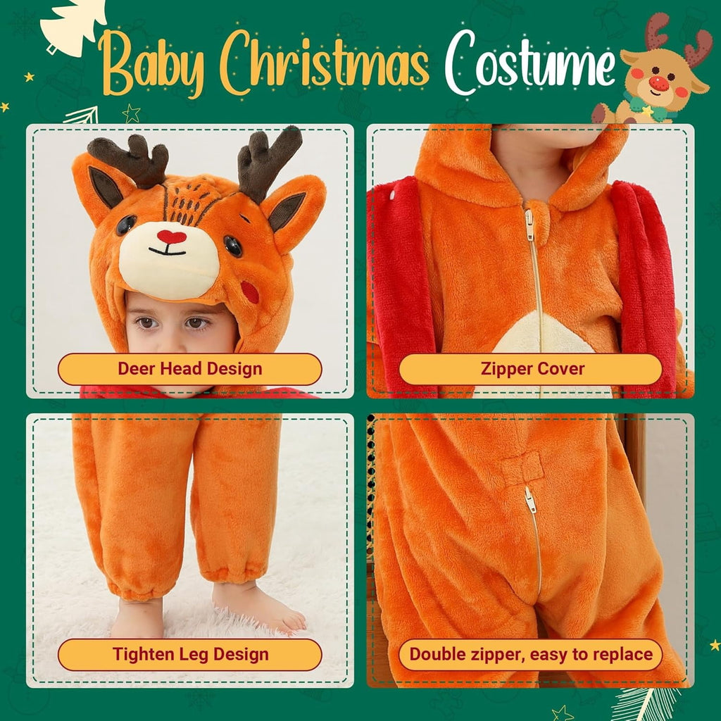 WIBACKER 0-3T Unisex Baby Animal Costume Winter Autumn Flannel Hooded Romper Christmas and Halloween Dinosaur Cosplay Jumpsuit