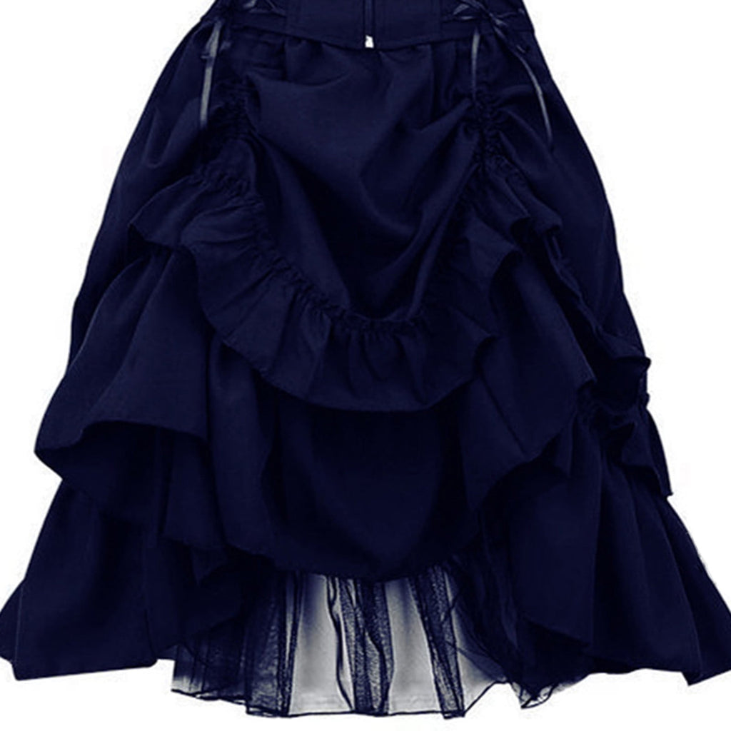QATAINLAV Women's Gothic Steampunk Dress Renaissance Victorian Lace Up High Low Ruffled Corset Dress Halloween Pirate Costume, Green, S