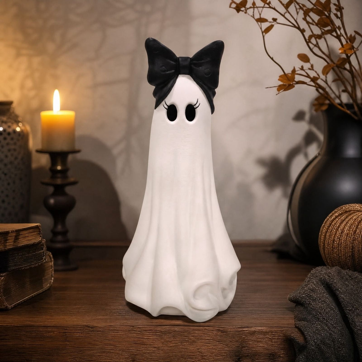 Halloween Decorations Clearance! Cute Kissing‑Face Witch Statue With Bow Hat & Mesh Skirt, Tabletop Ornament for Shelf Indoor Home Halloween Decor