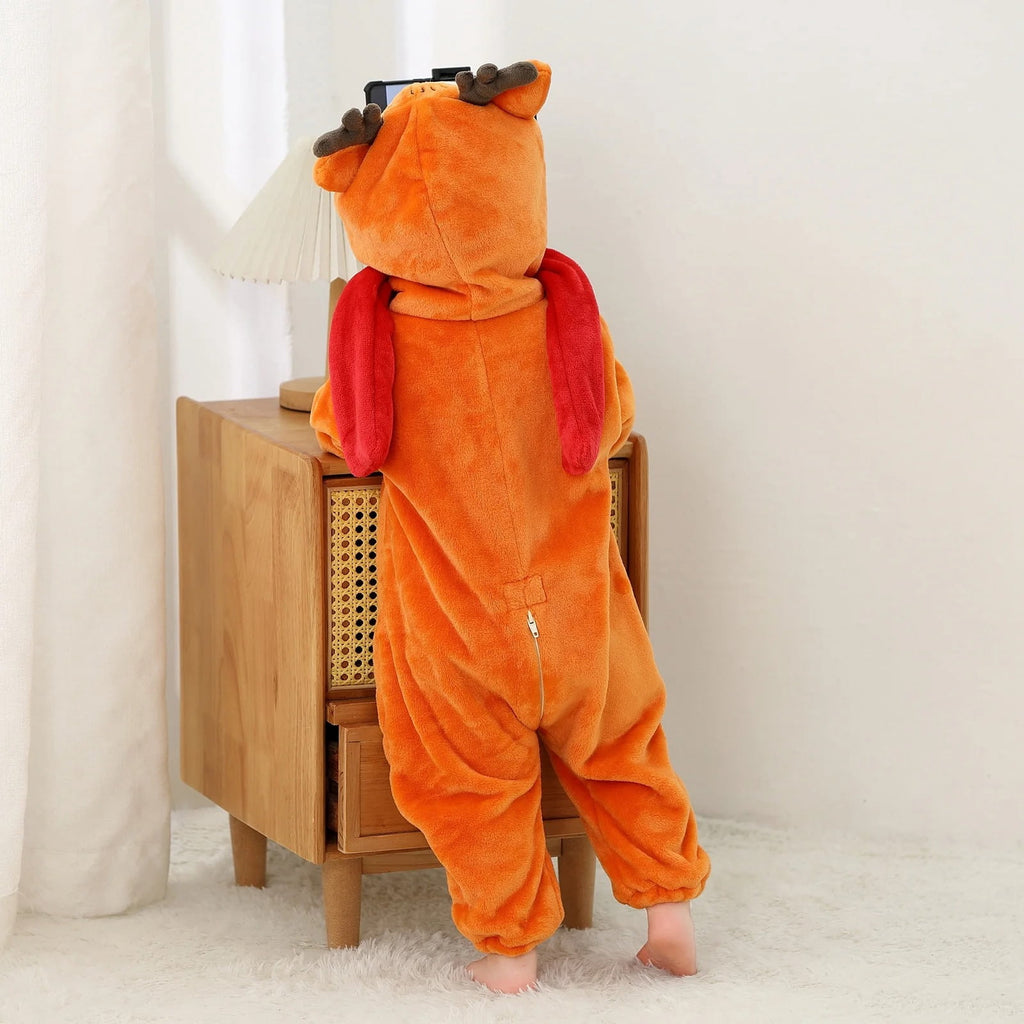 WIBACKER 0-3T Unisex Baby Animal Costume Winter Autumn Flannel Hooded Romper Christmas and Halloween Dinosaur Cosplay Jumpsuit