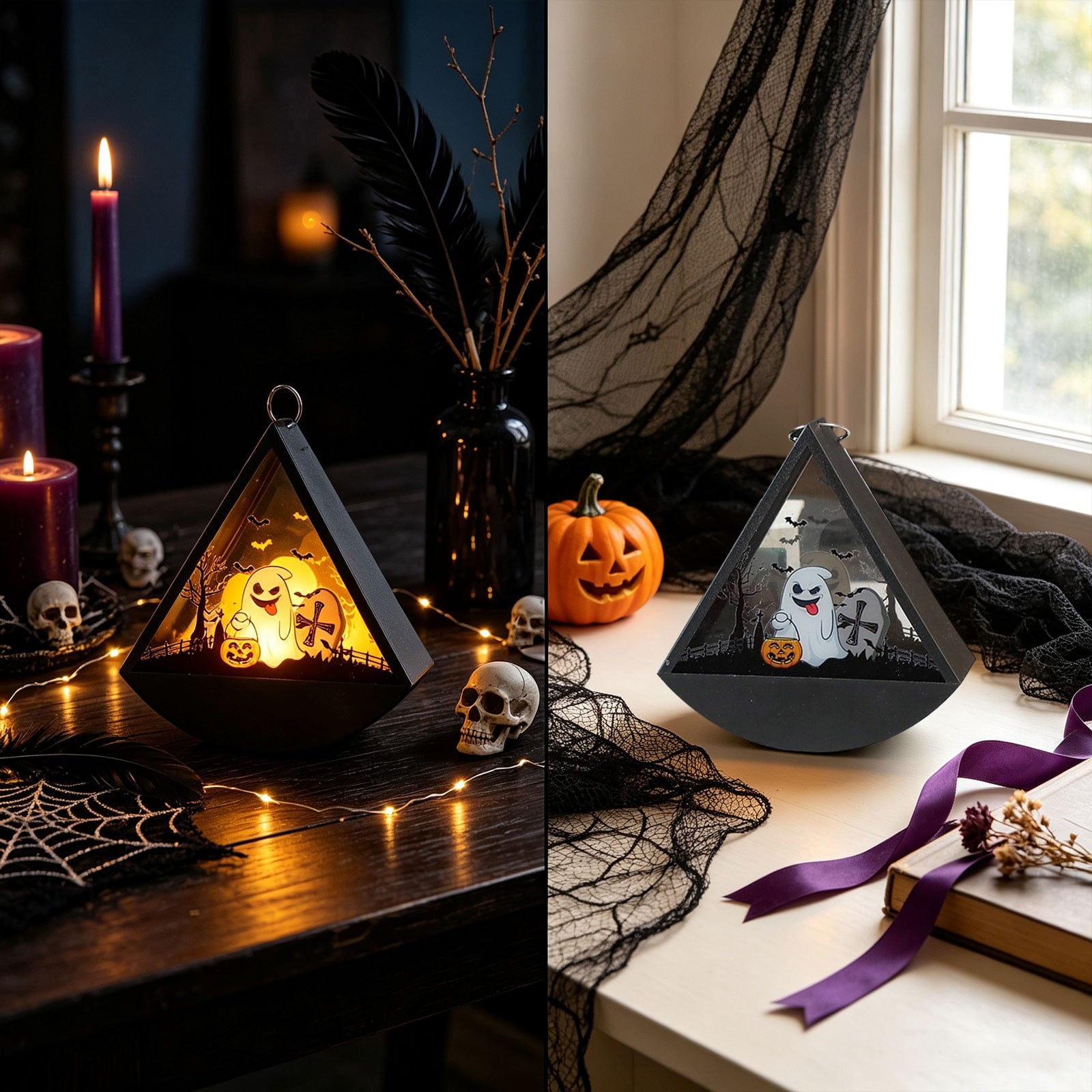 Cheapark Halloween Lanterns Decorations, Battery Operated Black Pumpkin Witch Lanterns, Flickering Light For Indoor Party Home Decor