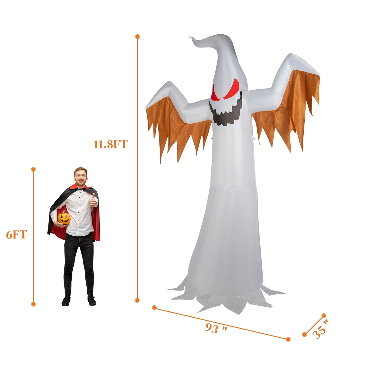 Zimtown 12FT Halloween Inflatables Ghost Outdoor Halloween Decoration w/ Scary Flames,4pcs LED Lights