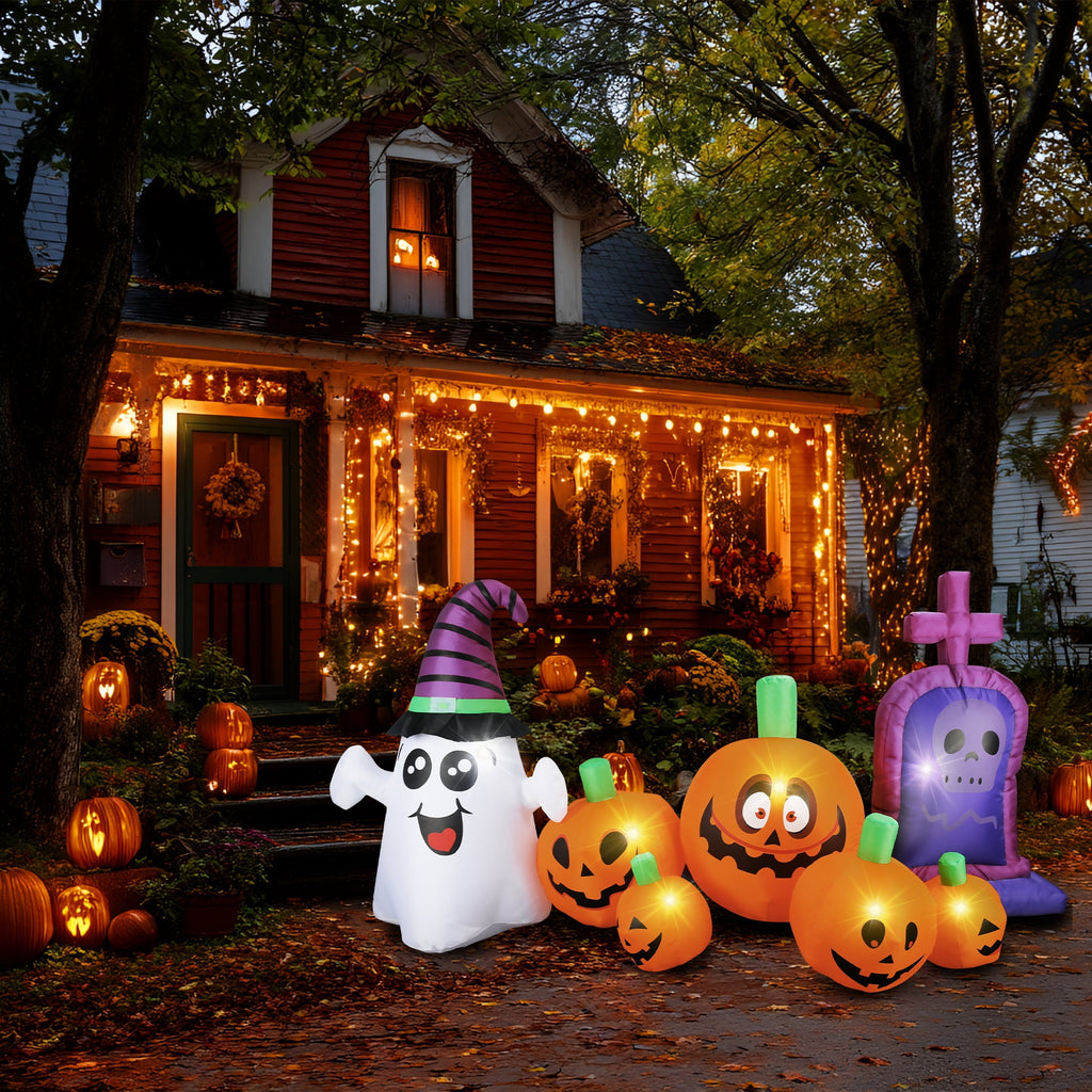 MAGOTAN 6 FT Halloween Inflatable Pumpkin Halloween Inflatable Pumpkins and Cat Outdoor Yard Decoration Build-in 7 LED White Lights