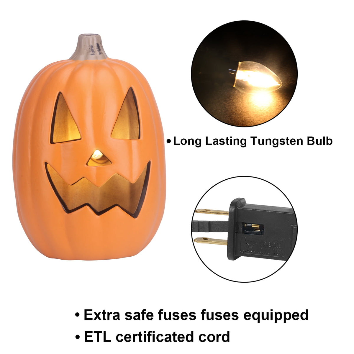 16in Pre-lit Halloween Pumpkin Jack O' Lantern with Bulbs for Porch, Front Door, Fireplace, Outdoor Decor