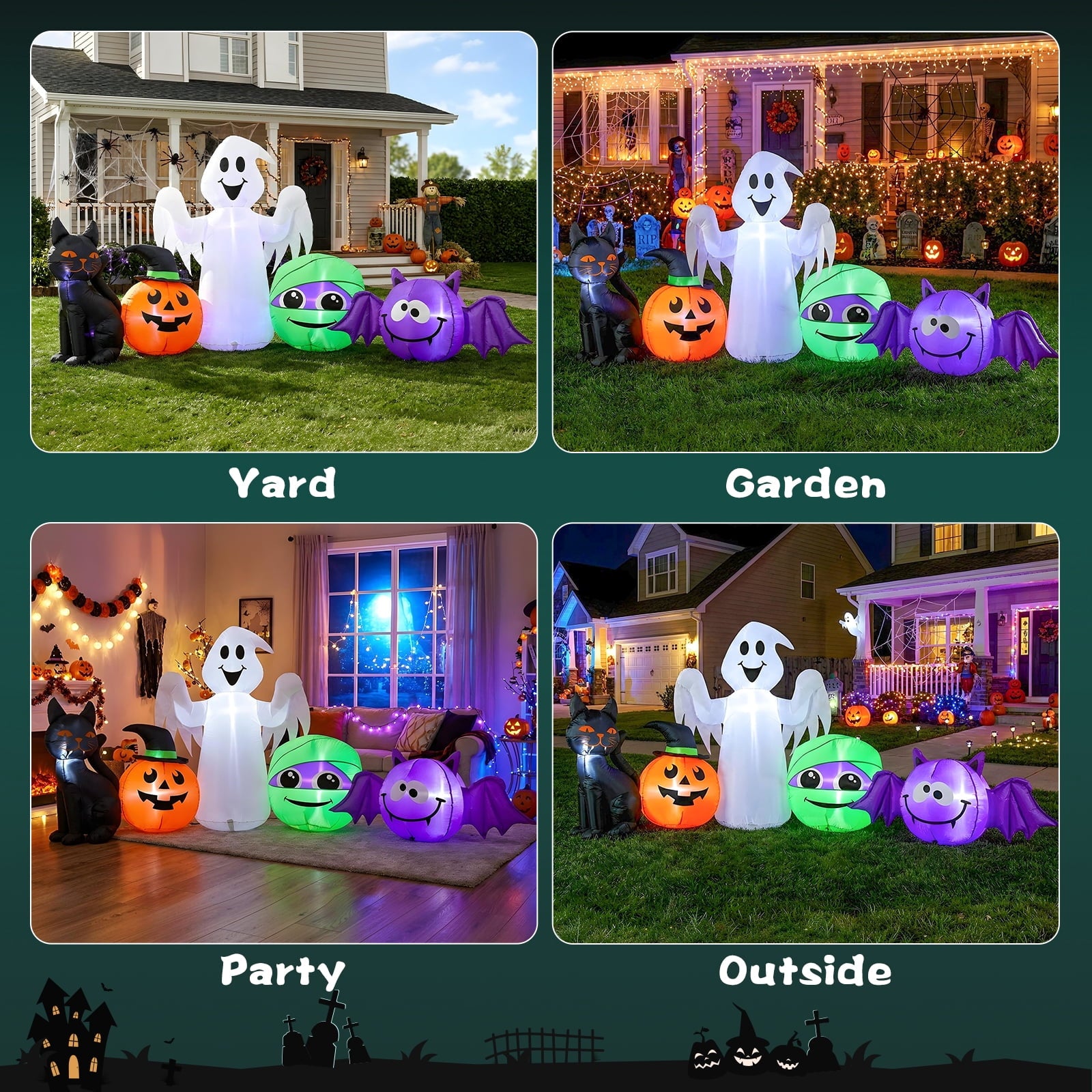 9.5 FT Halloween Inflatable Decorations: Pumpkin, Cat, Ghost, Mummies, Bats, Blow up Yard Decor Built-in LEDs, Inflatable Pumpkin for Outside, Yard, Party, Porch, Lawn