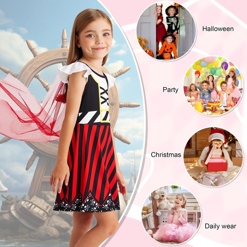 Benylion Girls Ice Princess Dress Halloween Cosplay Costumes With Tulle Cape Kids Birthday Party Dress up Outfit for 7-8 Years