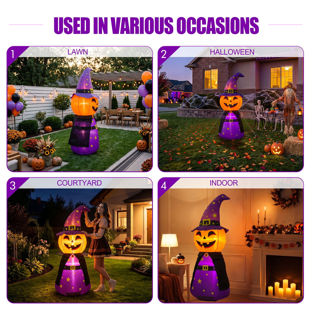 MAGOTAN 5 FT Halloween Inflatables Cape Pumpkin Outdoor Decorations Cape Pumpkin Halloween Inflatable Blow Up Halloween Cape Pumpkin Decoration Build-in LED Lights