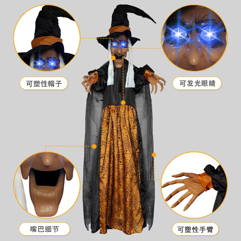 Halloween Animatronics Witch Clearance, Voice Activated Purple Escape Haunt Halloween House Décor & Fright Fest Prop, Life Size Animated Halloween Decoration Outdoor