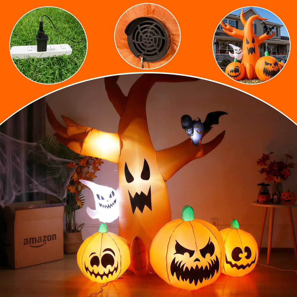 MAGOTAN 6 FT Halloween Inflatable Pumpkin Halloween Inflatable Pumpkins and Cat Outdoor Yard Decoration Build-in 7 LED White Lights