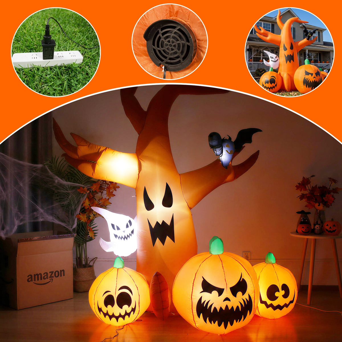 MAGOTAN 5 FT Halloween Inflatables Cape Pumpkin Outdoor Decorations Cape Pumpkin Halloween Inflatable Blow Up Halloween Cape Pumpkin Decoration Build-in LED Lights