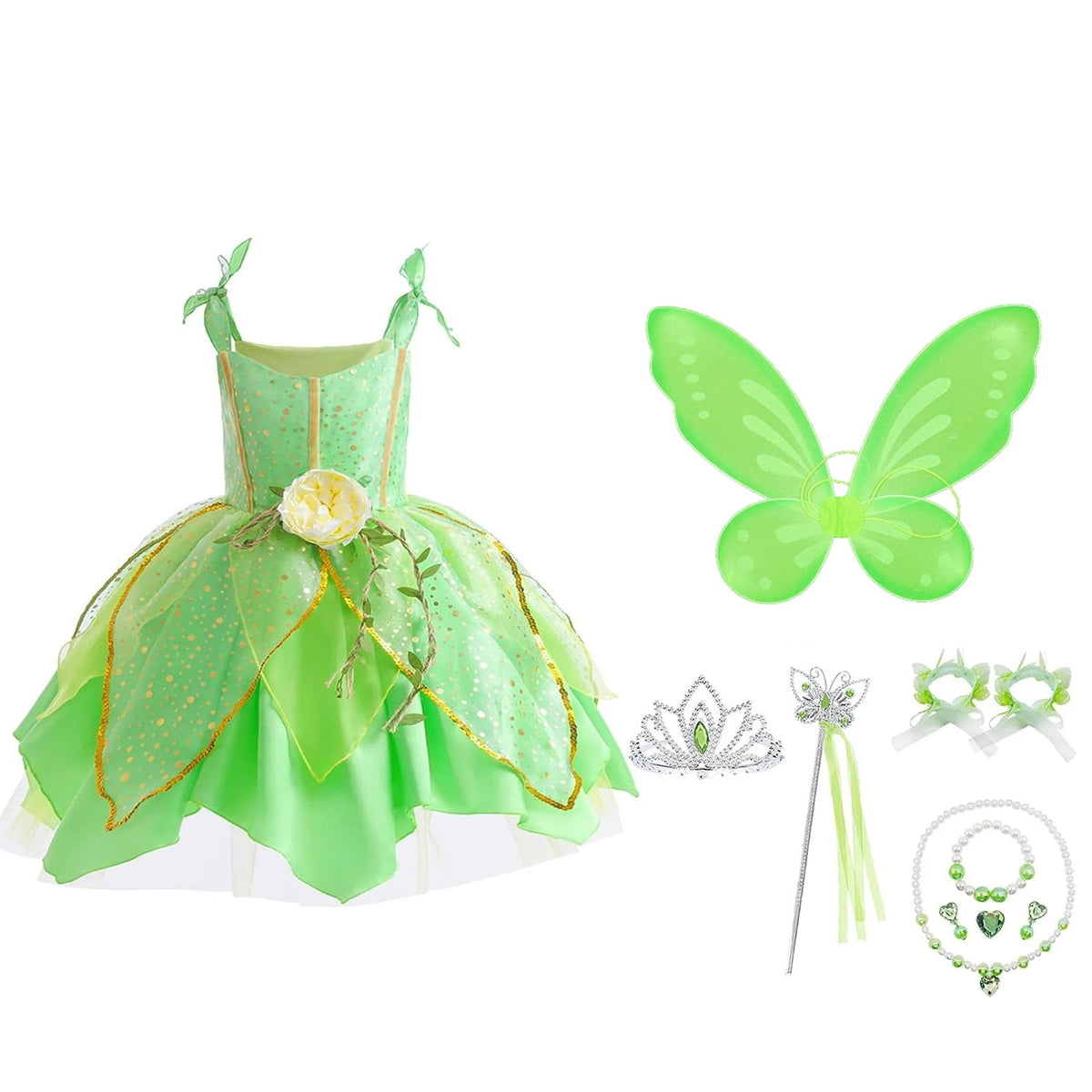 Flowers Fairy Costume Princess Dress Up Set for Girls Tinker Bell Toddler Cosplay Clothes Dress with Wing Set