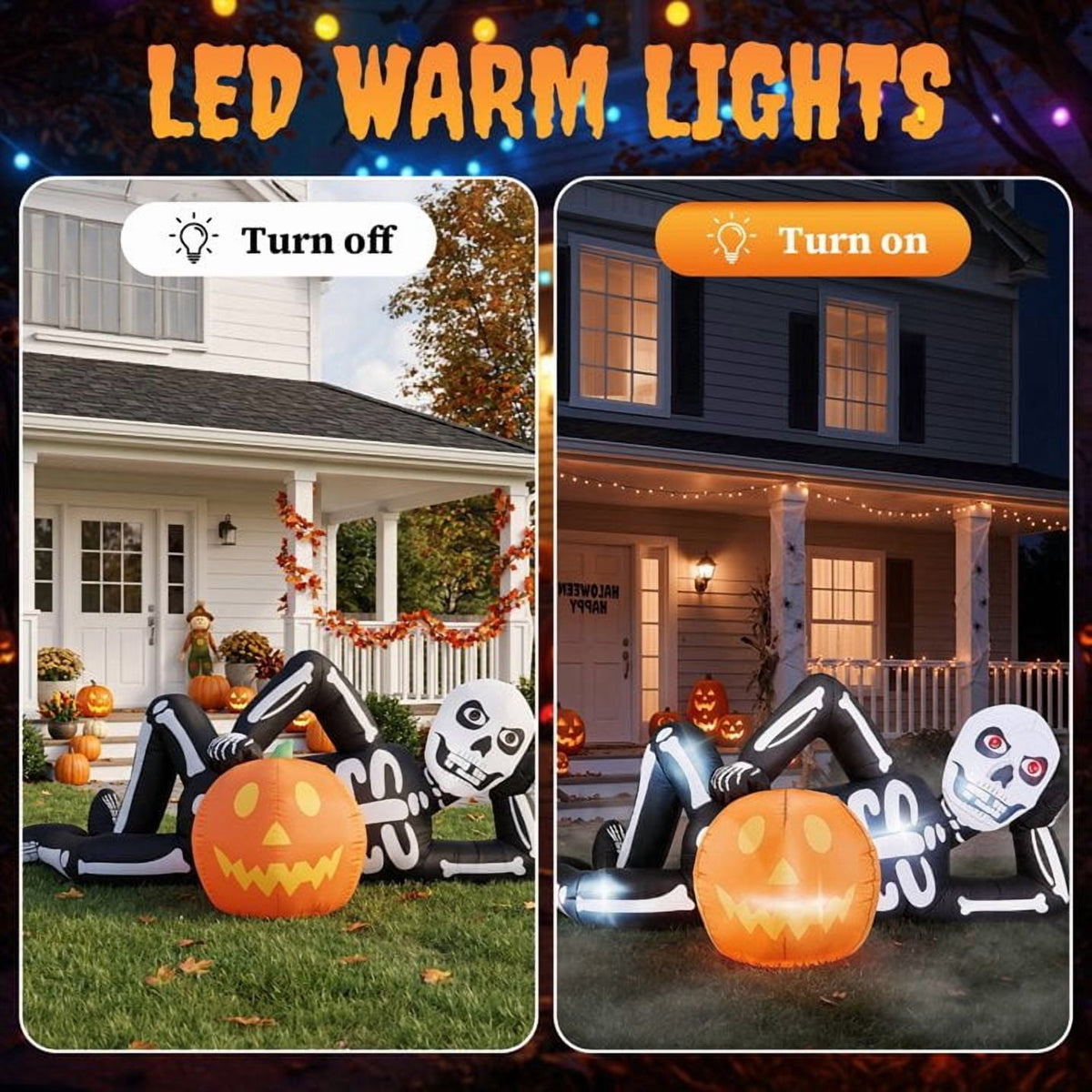 Ktaxon 7' Halloween Inflatables Skeleton Outdoor Halloween Decoration Reclining Skeleton with Pumpkin,Built-In LED Lights