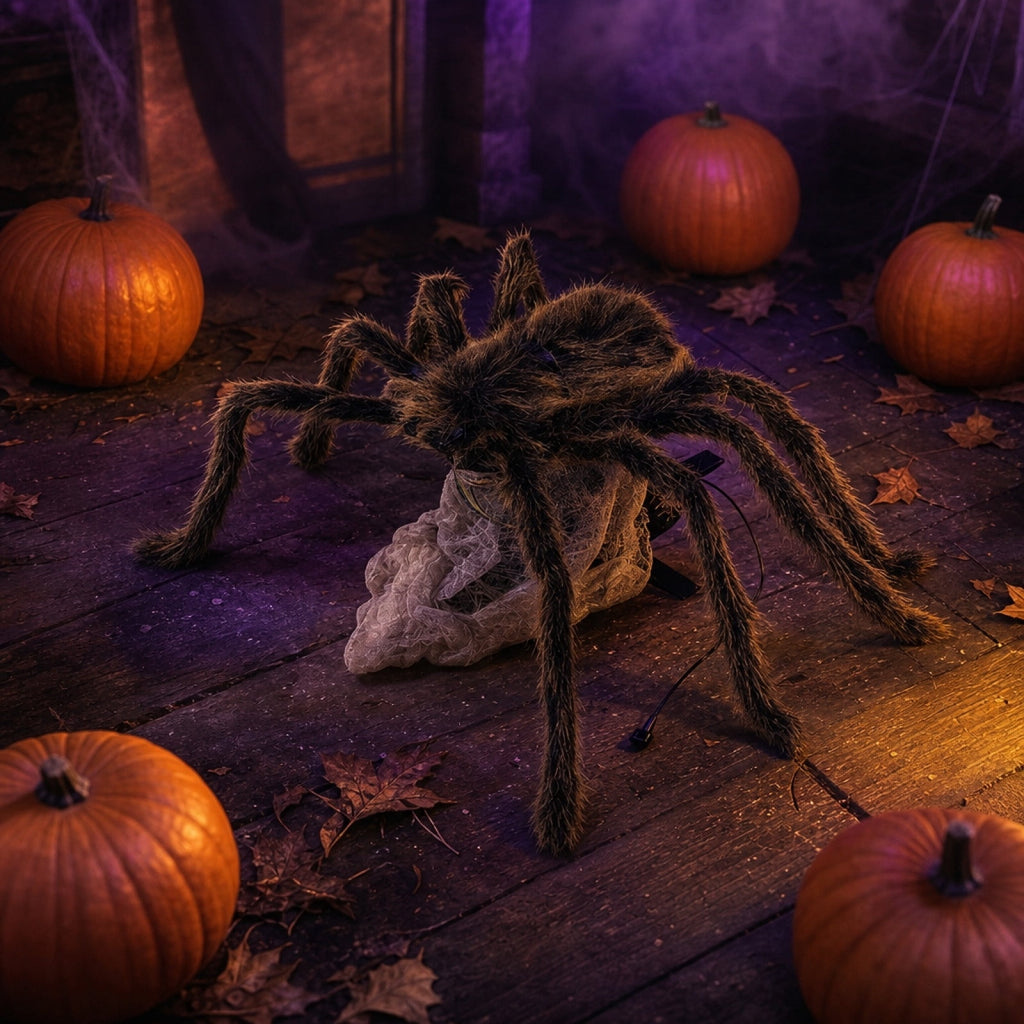 AHGQT Halloween Animated Jumping Spider Decoration, 30x7Inchs Scary Realistic Electric Bouncing Spider with Sound and Light Effects, Large Spider for Halloween Yard Decorations