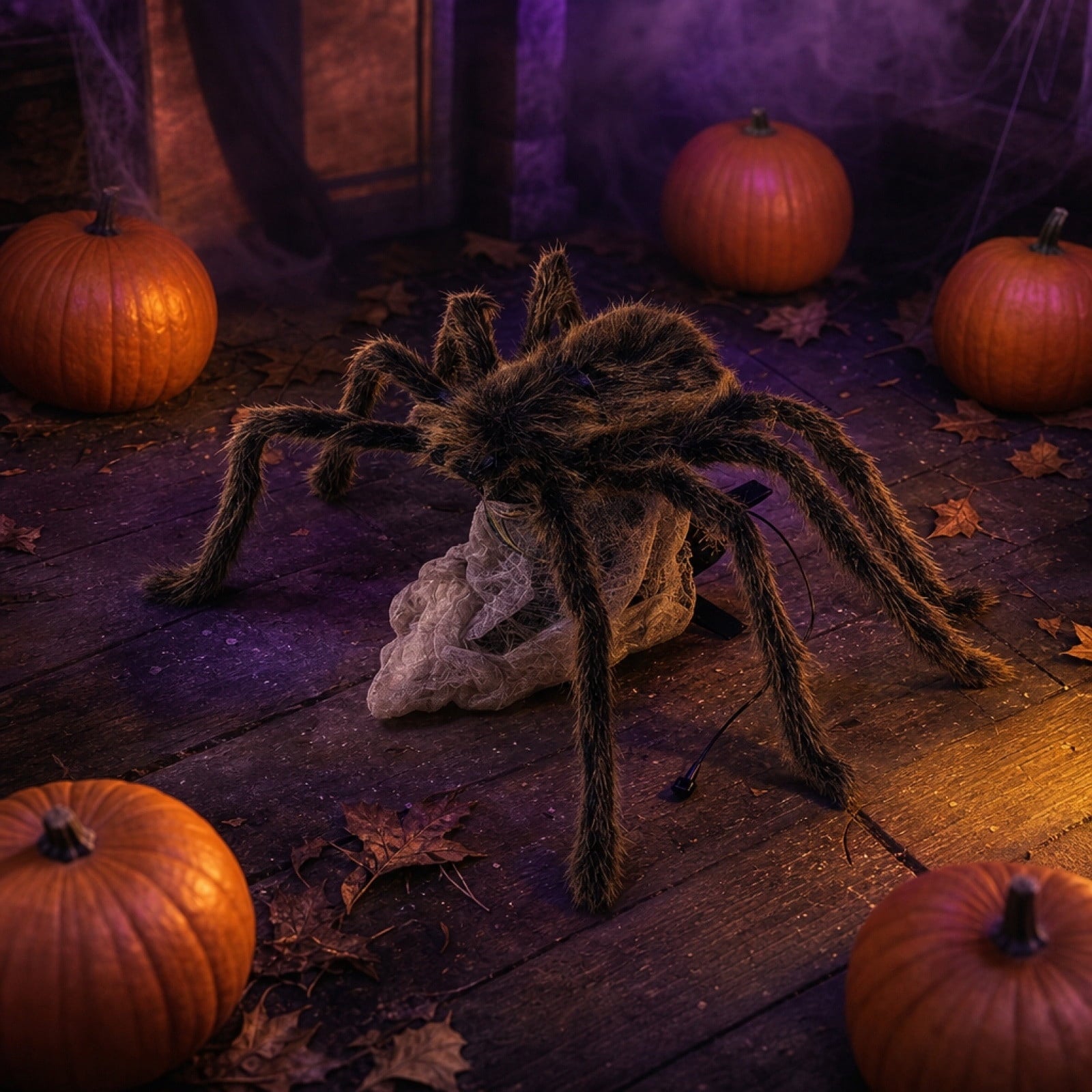ShaoXinWan Halloween Jumping Furry Spider Prank Prop, Sound Light Activated Scary Animated Decor, Spooky Yard Ornament for Porch, Party, Spooky Mansion Layout