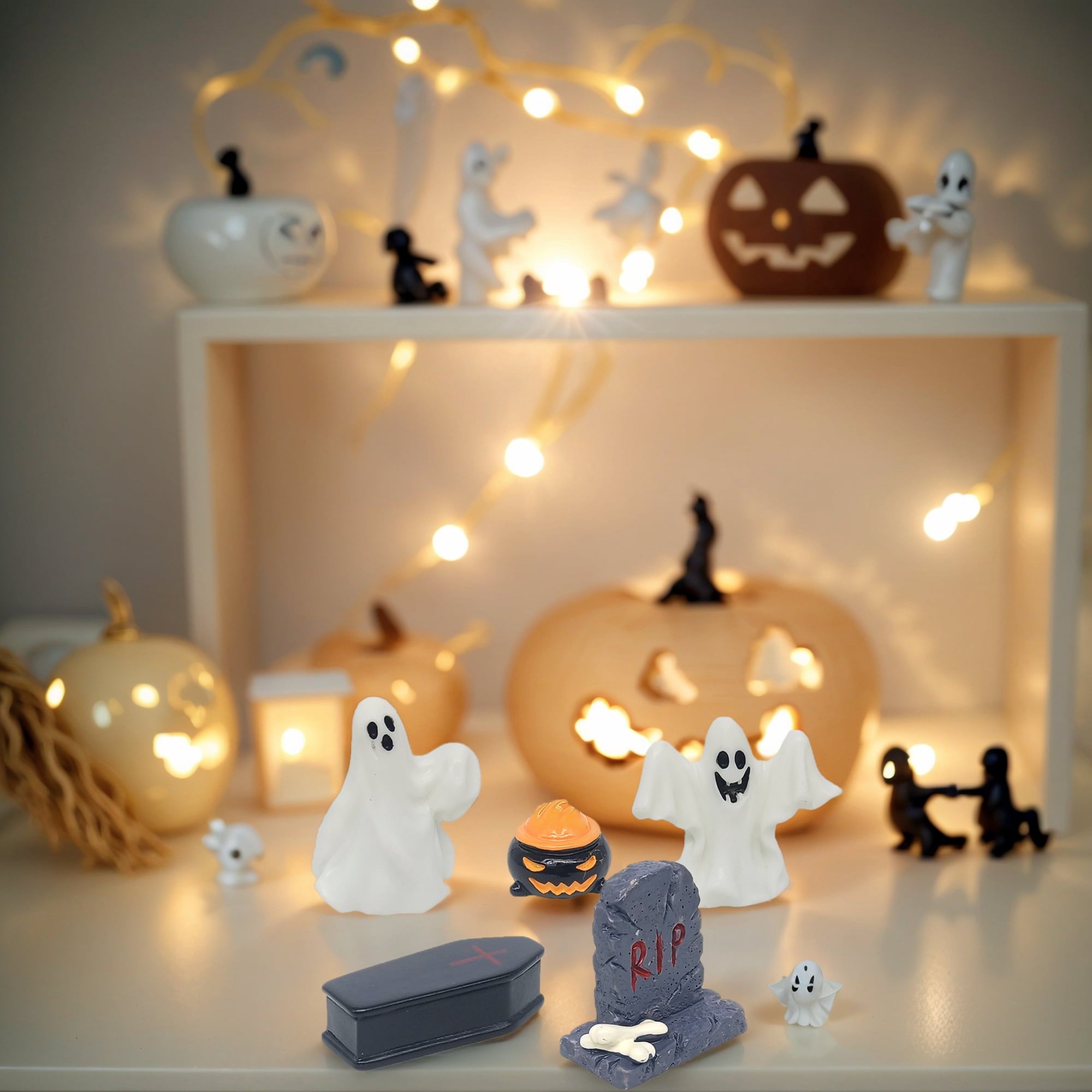 NIBERDA Halloween Miniature Ghosts Resin Plastic Figurines, Set of 35