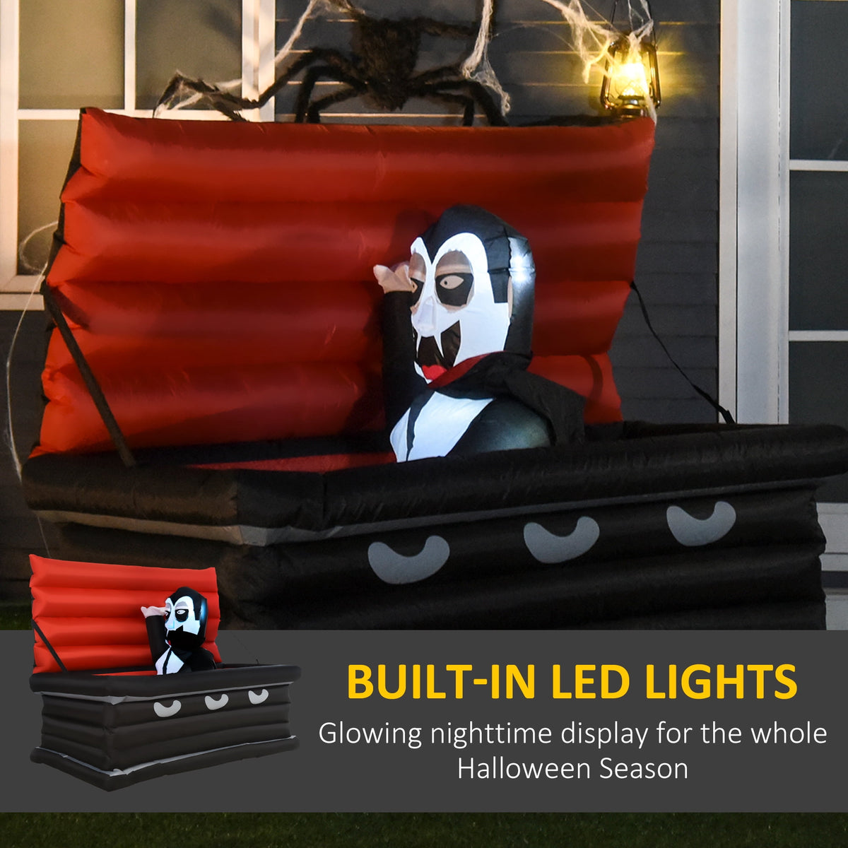 HomCom Vampire Giant Coffin Outdoor LED Waterproof Yard Inflatable, 2.6'