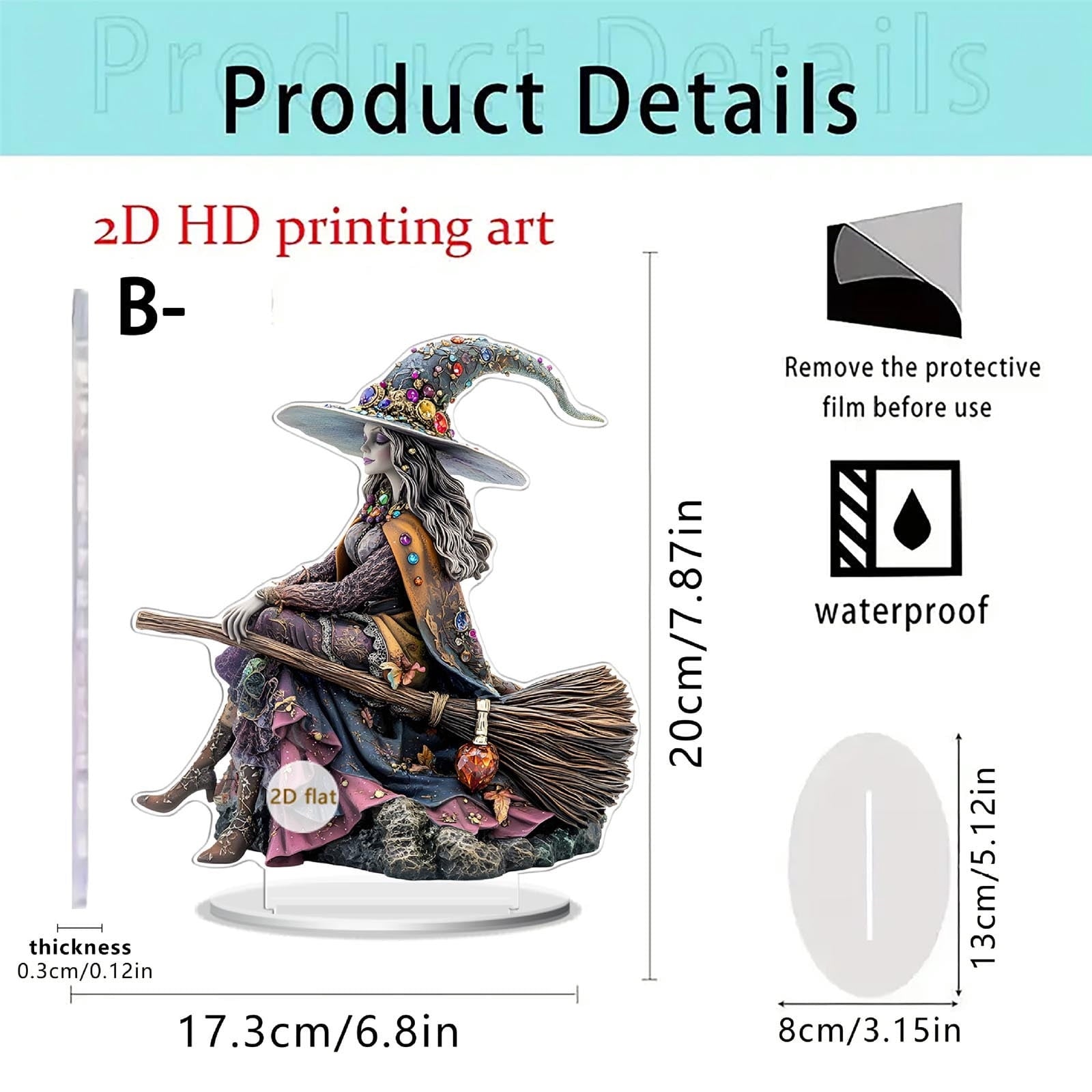 Elainilye Witch Acrylic Decor - Halloween Tabletop Figurine Home Decoration for Window Shelf Party Ornament