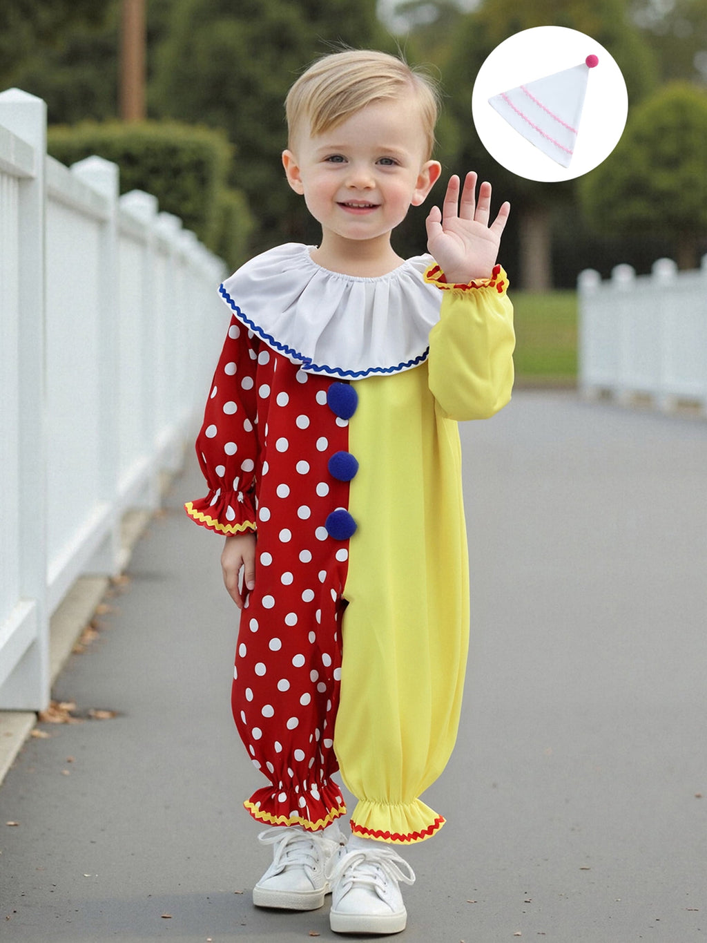 RUINIXCW Kids Toddler Baby Girl Boy Halloween Outfit Clown Costume Infant Baby Girl Boy Romper Birthday Photoshoot Outfit Contrast Color Long Sleeve Jumpsuit Hat