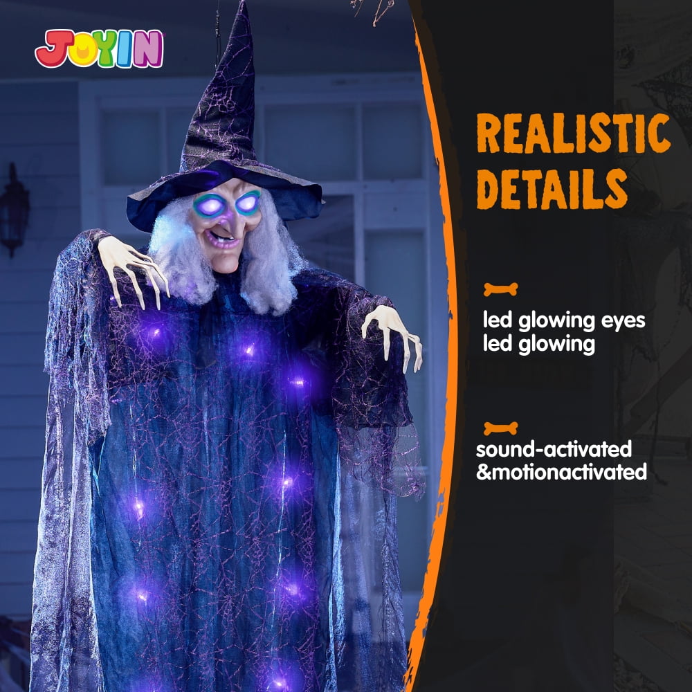 Joyfy 47" Halloween Decorations Outdoor,Life Size Animated Witch Scary Decorations Halloween Motion Activated Witch with LED Eyes & Sound,Haunted House Decor