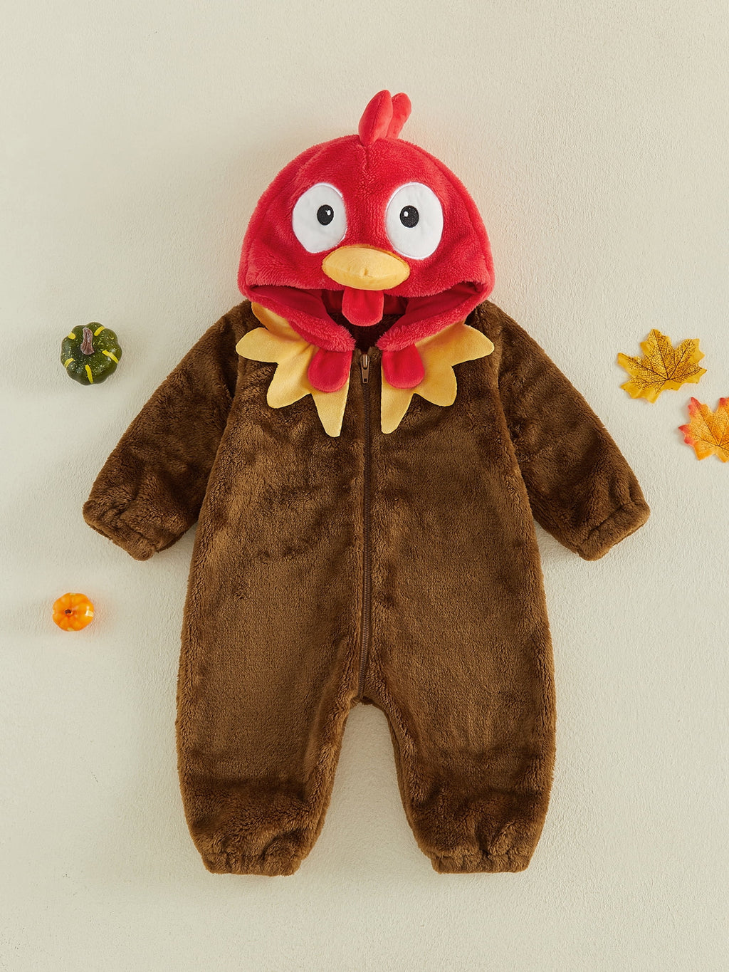 RUINIXCW Toddler Baby Boy Girl Thanksgiving Turkey Costume Newborn Baby Fall Winter Outfit Warm Fleece Hooded Jumpsuit Infant Zipper Romper Snowsuit