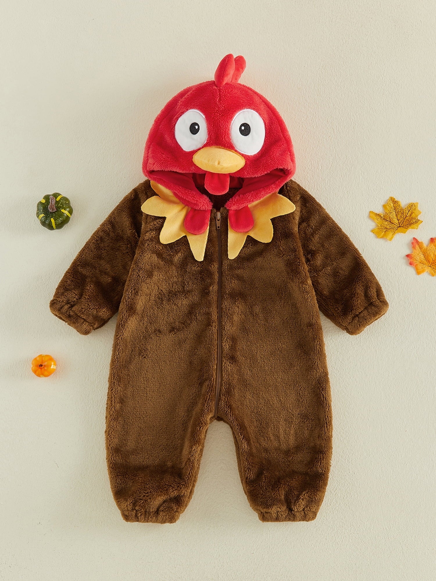 RUINIXCW Toddler Baby Boy Girl Thanksgiving Turkey Costume Newborn Baby Fall Winter Outfit Warm Fleece Hooded Jumpsuit Infant Zipper Romper Snowsuit