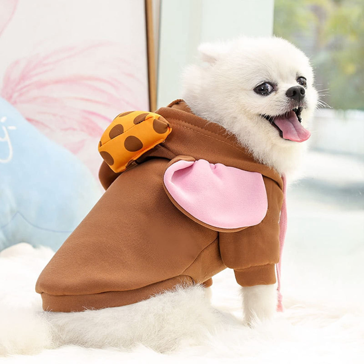 WILLED Winter Big Ear Mouse Dog Hoodies, Cute Cheese Warm Pet Halloween Costume, for Small to Medium Dogs, Puppy French Bulldog, Chihuahua, Gray, XXS